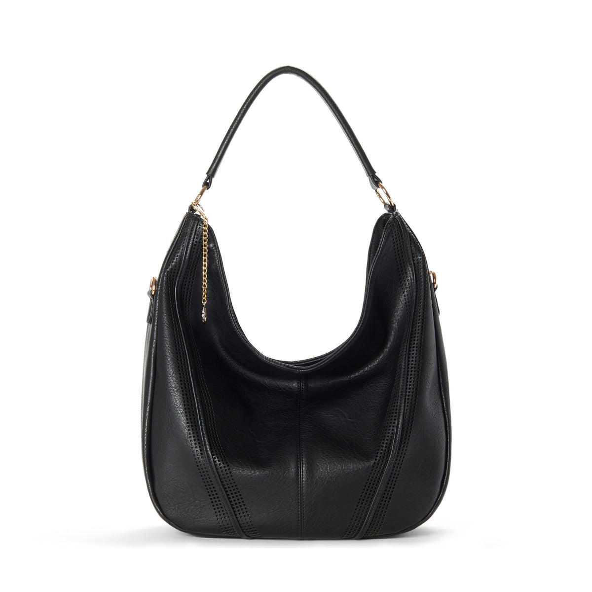SAVANNAH Perforated Vegan Hobo Bag in Black | jeane+jax