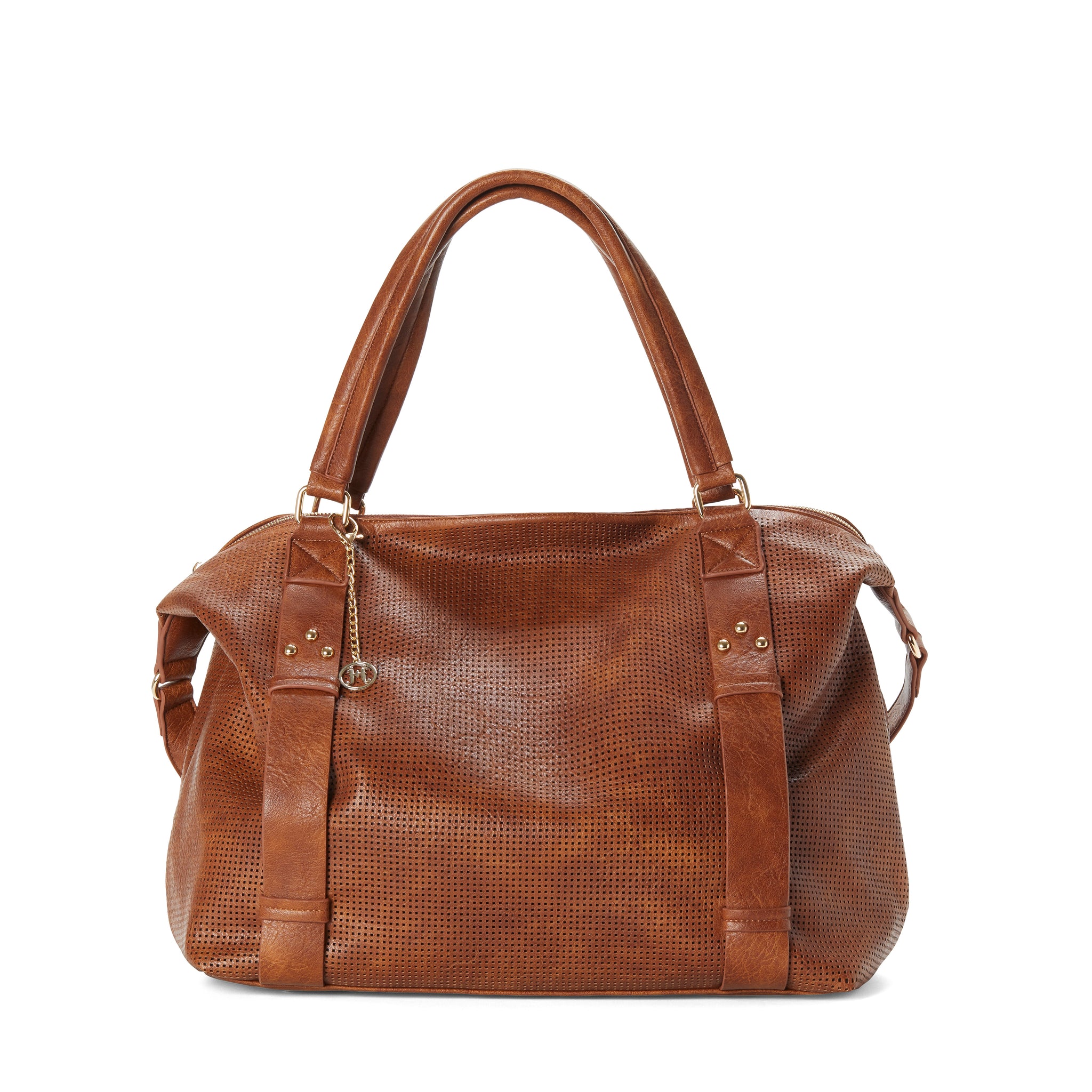 ALEXIS Perforated Vegan Weekender in Cognac jeane+jax