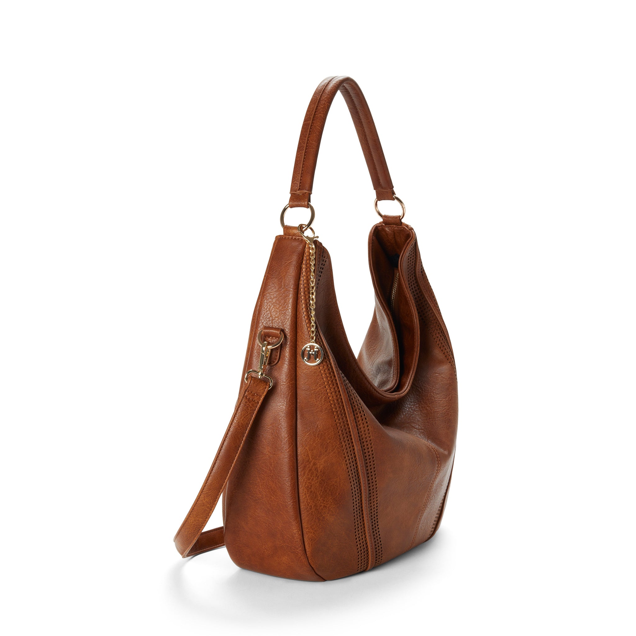 SAVANNAH Perforated Vegan Hobo Bag in Cognac jeane jax
